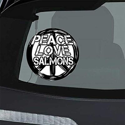 Makoroni - Peace Love Salmons Car Laptop Wall Sticker Decal - 5"x5", #w23