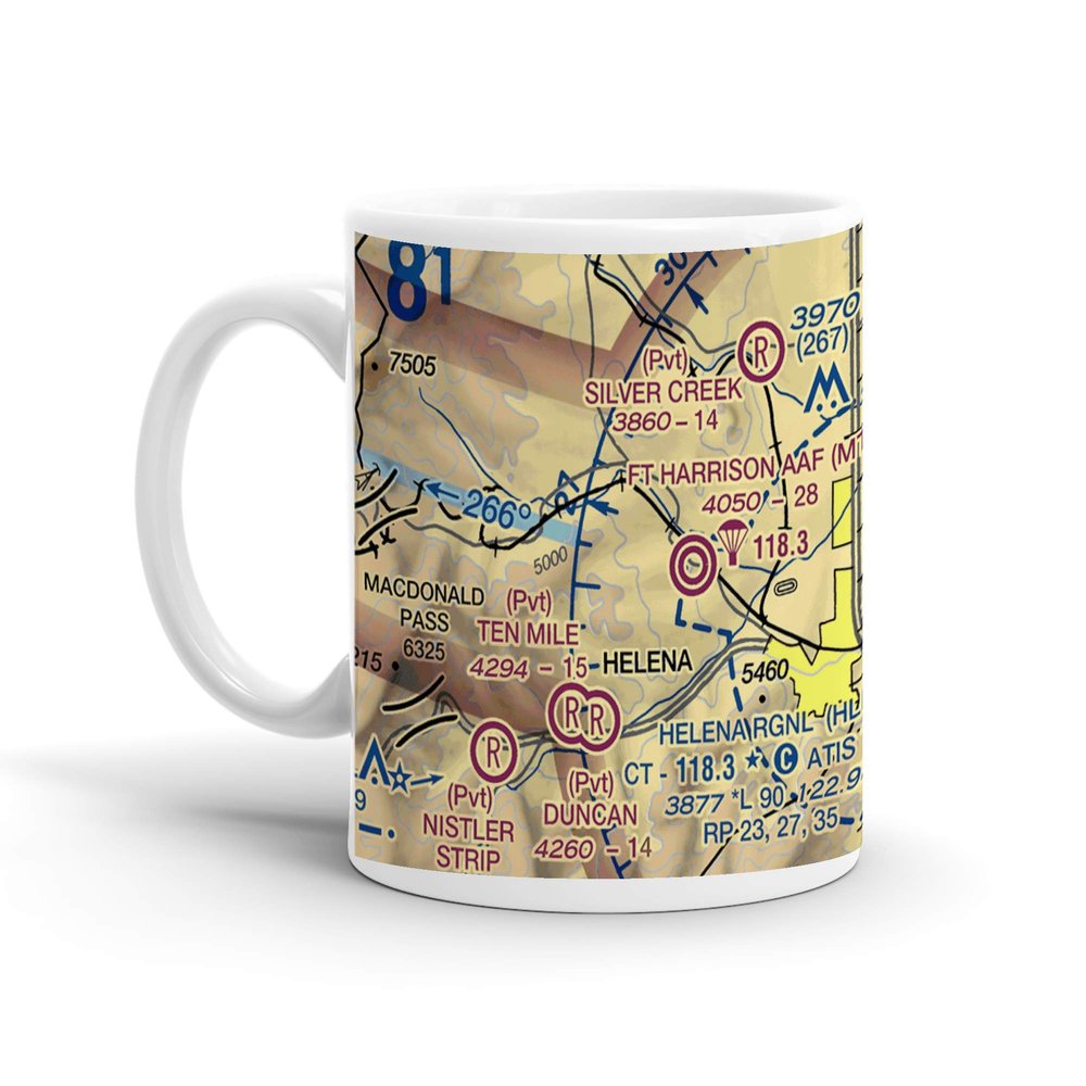 Helena Regional Airport (HLN), Mercer Loop, Helena, MT, USA FAA Sectional Aeronautical Charts Chart Mug, 11oz