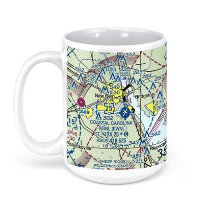 Coastal Carolina Regional Airport, Terminal Drive, New Bern, NC, USA FAA Sectional Aeronautical Charts Chart Mug, 15oz