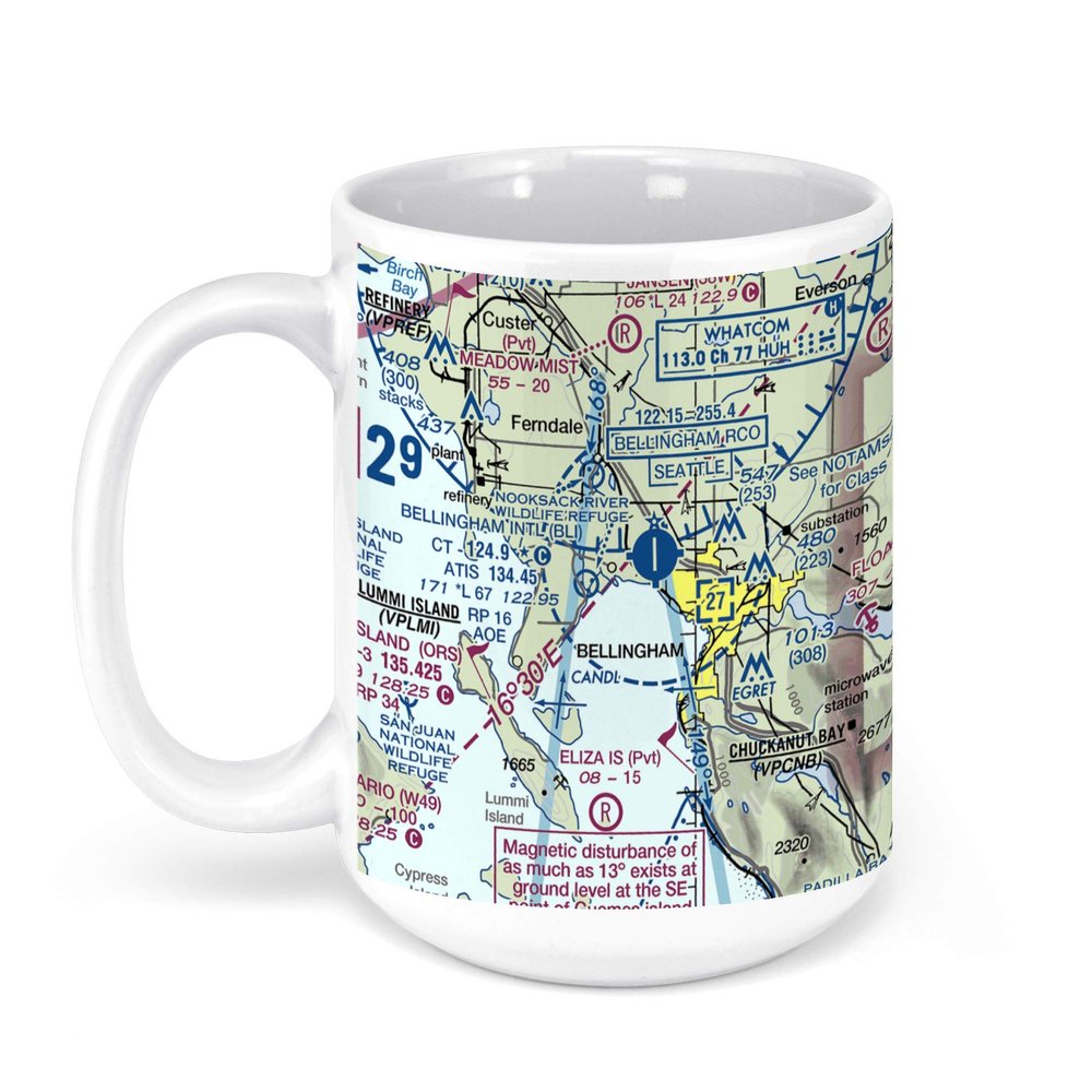 Bellingham International Airport, Mitchell Way, Bellingham, WA, USA FAA Sectional Aeronautical Charts Chart Mug, 15oz