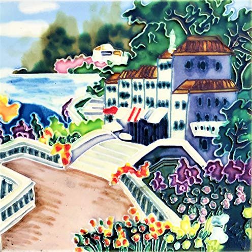 Continental Art Center Decorative Ceramic Art Tile BD-00058 8"x8" - European House surrounded with a Garden