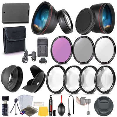 58mm Essential Camera Filters, Marcos & Battery Accessory Kit for Canon EOS Rebel T7i, T6i, SL3, SL2, EOS 77D, 800D, 750D, 250D, 200D DSLRs (23 Pcs)