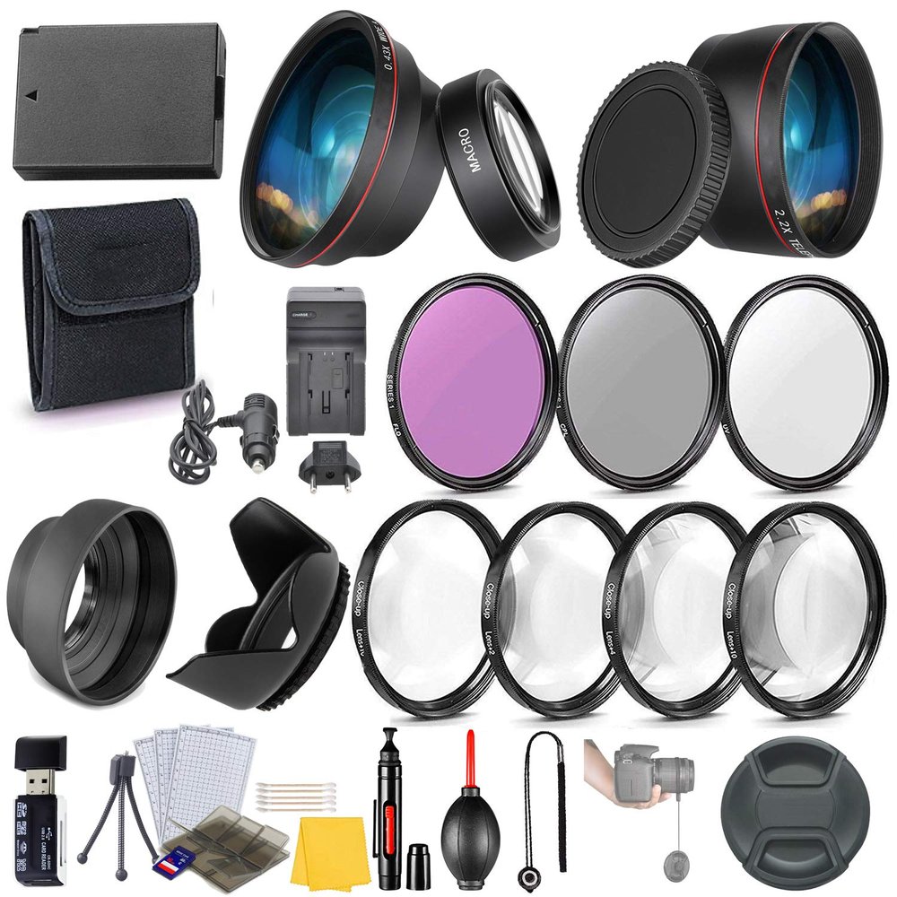 58mm Essential Camera Filters, Marcos & Battery Accessory Kit for Canon EOS Rebel T7i, T6i, SL3, SL2, EOS 77D, 800D, 750D, 250D, 200D DSLRs (23 Pcs)