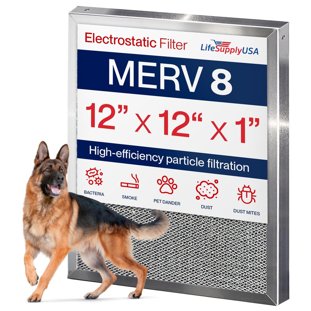 12x12x1 Electrostatic Air Filter, MERV 8, Washable, Reusable Furnace AC/HVAC Filter, Energy Saving, Easy to Clean, Long-Lasting by LifeSupplyUSA