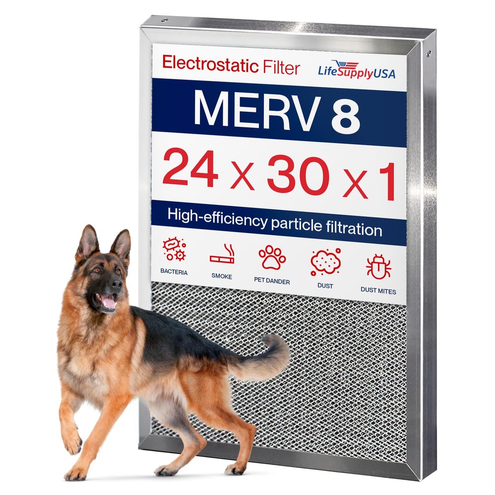 24x30x1 Electrostatic Air Filter, MERV 8, Washable, Reusable Furnace AC/HVAC Filter, Energy Saving, Easy to Clean, Long-Lasting by LifeSupplyUSA