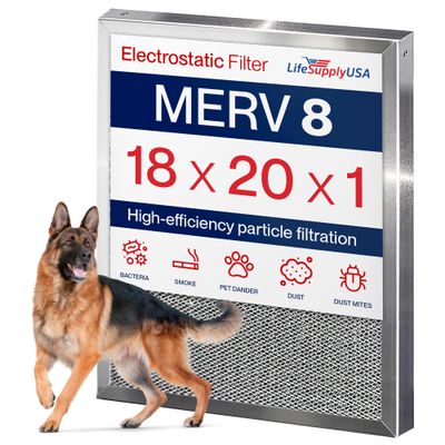 18x20x1 Electrostatic Air Filter, MERV 8, Washable, Reusable Furnace AC/HVAC Filter, Energy Saving, Easy to Clean, Long-Lasting by LifeSupplyUSA