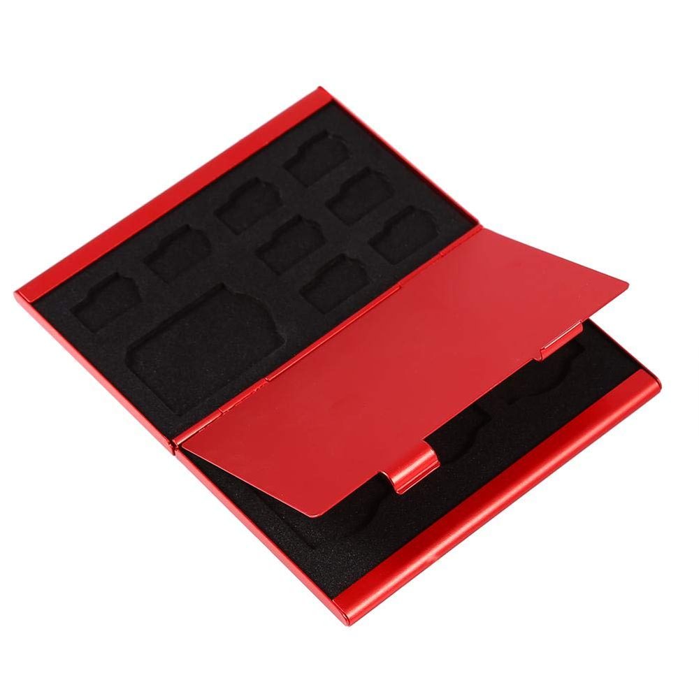 Memory Card Storage Case, 8PCS TF + 4PCS SD Card Protective Aluminium Box(Red)
