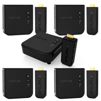 Nyrius Aries Pro+ Wireless HDMI Video Transmitter & Receiver to Stream 1080p Video up to 165ft from Laptop, PC, Cable Box, Game Console, DSLR Camera to a TV, Projector - 5 Pack