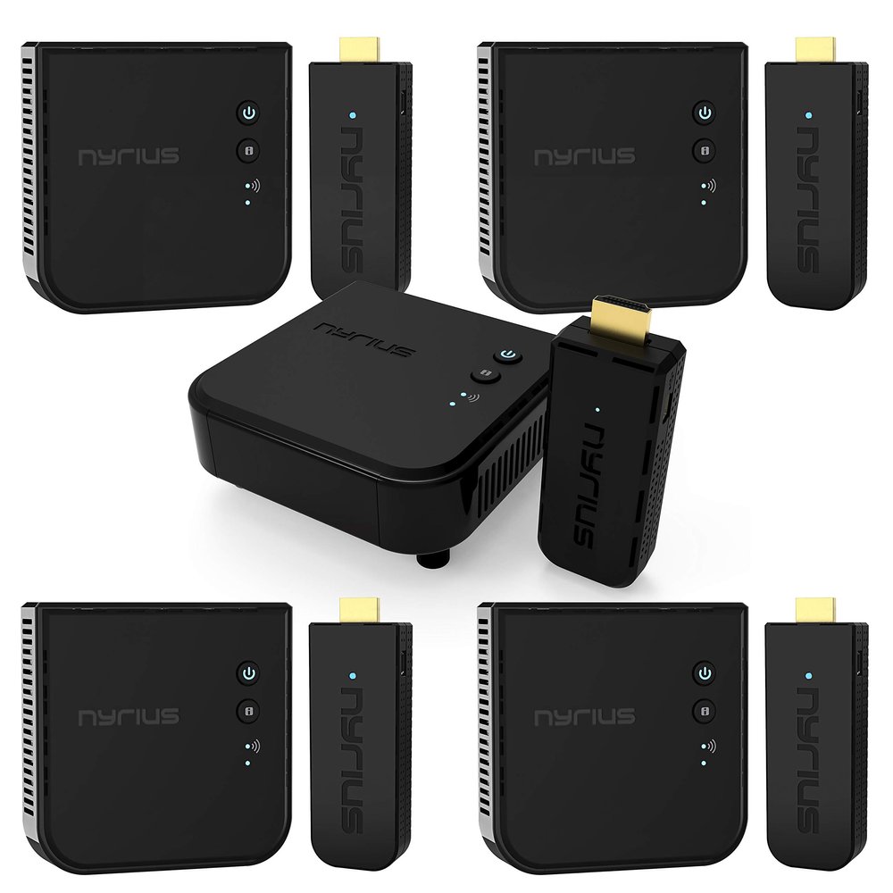 Nyrius Aries Pro+ Wireless HDMI Video Transmitter & Receiver to Stream 1080p Video up to 165ft from Laptop, PC, Cable Box, Game Console, DSLR Camera to a TV, Projector - 5 Pack
