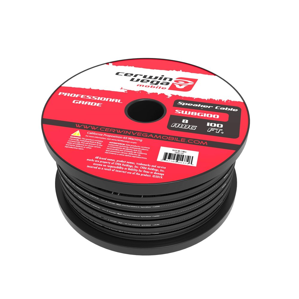 8 Gauge Black W/Red Edge OFC Speaker Wire 100Ft Spool - SW8G100