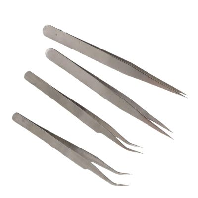 Serger Tweezers 4Pcs, Stainless Steel Precision Tweezers Set with Serrated Tips, Anti-Static ESD Safe, for Sewing, Craft, Electronics, Jewelry Making
