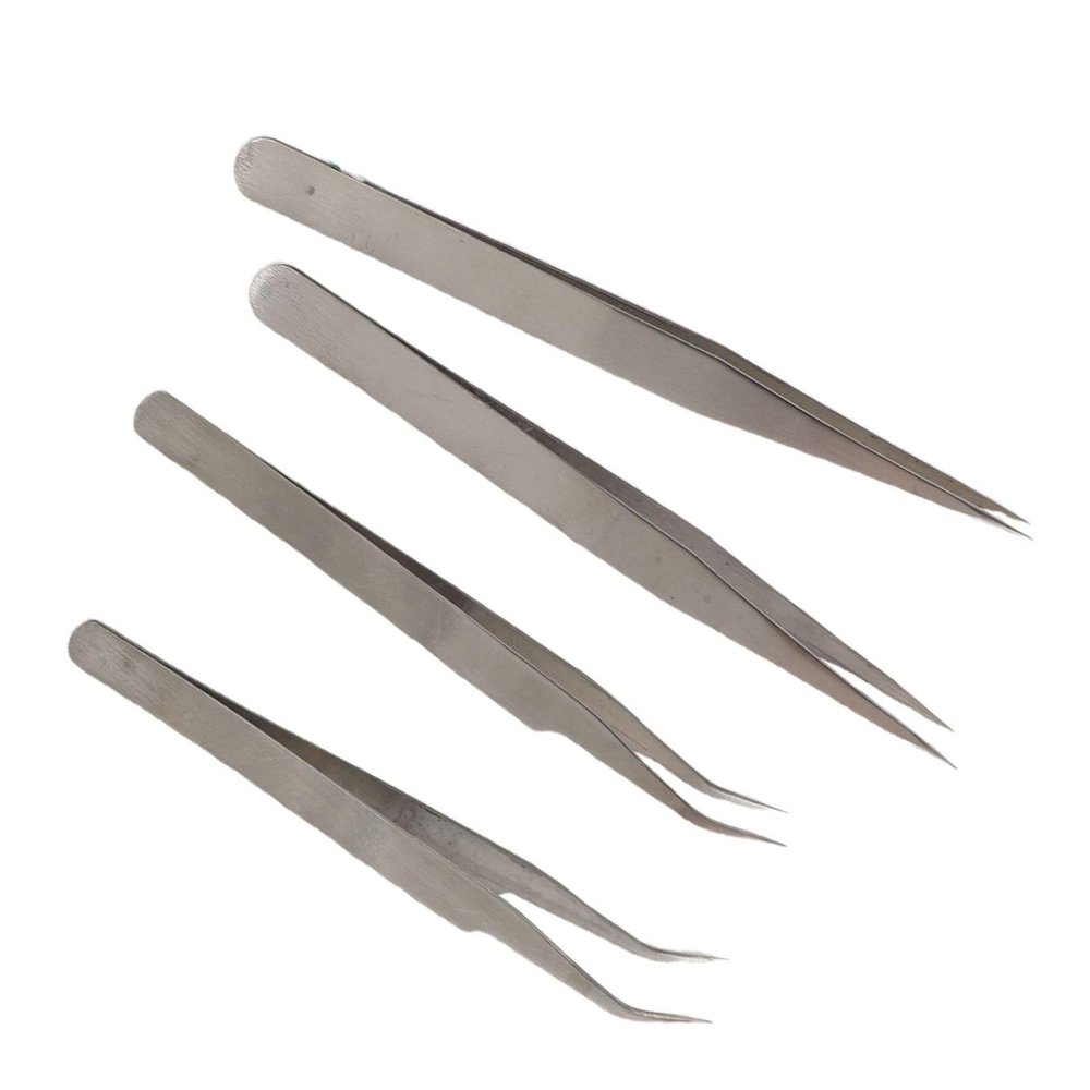 Serger Tweezers 4Pcs, Stainless Steel Precision Tweezers Set with Serrated Tips, Anti-Static ESD Safe, for Sewing, Craft, Electronics, Jewelry Making