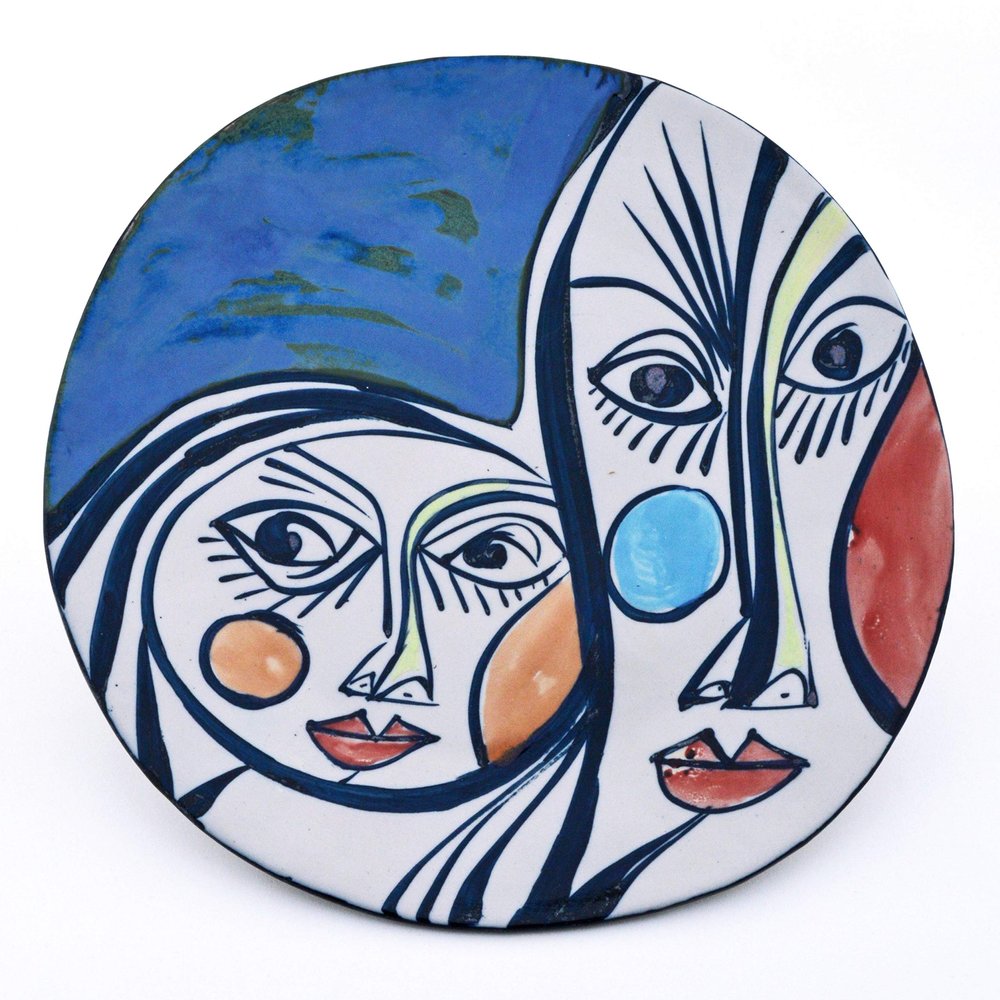 Ceramic Wall Plate with Cubist Design, Picassian Style, Modern Art, Handmade and Handpainted. Exclusive Collection, Limited Production. 11,22" x 11,22" x 1,57"