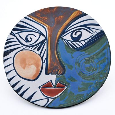 Ceramic Wall Plate with Cubist Design, Picassian Style, Modern Art, Handmade and Handpainted. Exclusive Collection, Limited Production. 10,63" x 9,45" x 1,38"