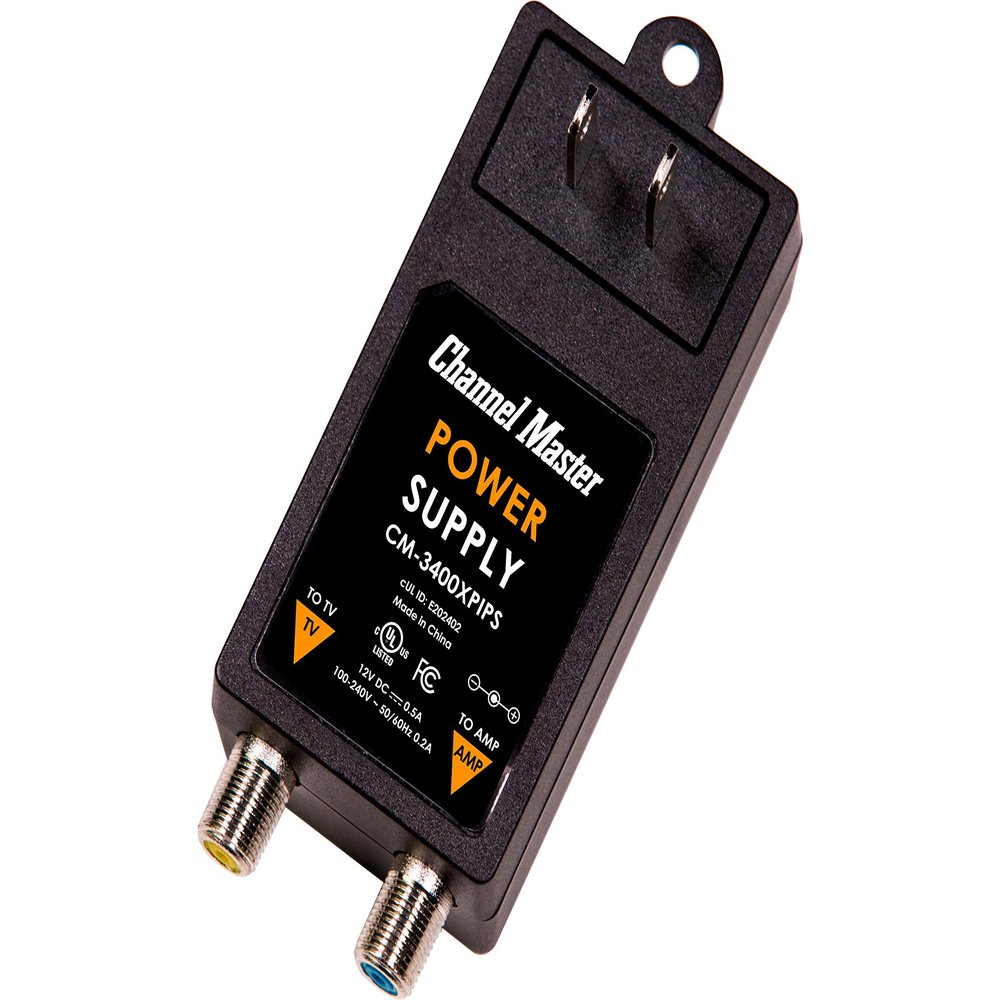 Channel Master Power Adapter with Integrated Power Inserter - Supports Powering of Most Brand Amplifiers and Preamplifiers Over Coaxial Cable, 12V DC 0.5A