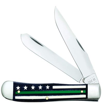 Case WR XX Pocket Knife Green Line - Trapper - Smooth Black Bone W/Color Inlays Item #9575 - (6254 SS) - Length Closed: 4 1/8 Inches