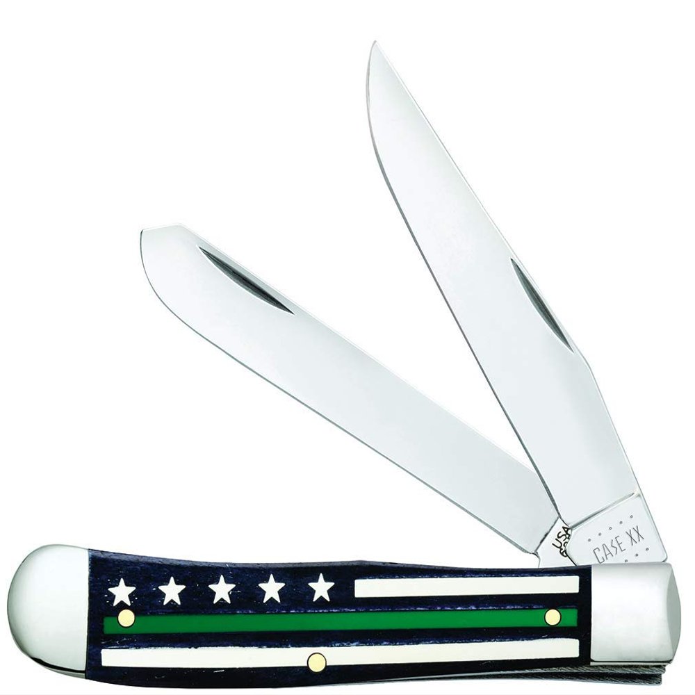 Case WR XX Pocket Knife Green Line - Trapper - Smooth Black Bone W/Color Inlays Item #9575 - (6254 SS) - Length Closed: 4 1/8 Inches