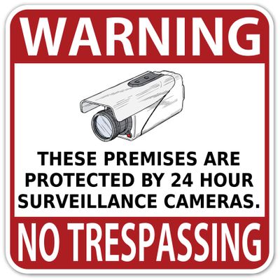 Warning Video Audio Surveillance | No Trespassing Protected 24 HR Cameras Private Property CCTV Stickers/Signs (6" x 6" Sticker, Warning No Trespassing)