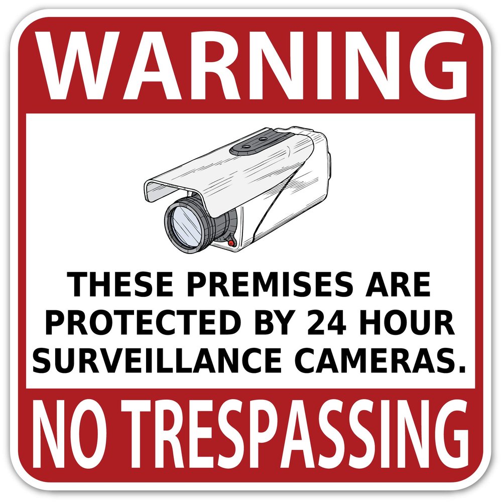 Warning Video Audio Surveillance | No Trespassing Protected 24 HR Cameras Private Property CCTV Stickers/Signs (6" x 6" Sticker, Warning No Trespassing)