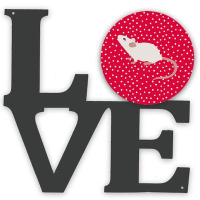 Caroline's Treasures CK5454WALV White Domestic Mouse Love Metal Wall Artwork Love, Red Indoor Outdoor Art Decor Patio, Bathroom, Kitchen Colorful Aluminum and Black Steel Sculpture