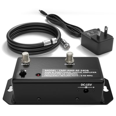 THE CIMPLE CO - TV Antenna Amplifier Kit with Coax - Digital TV Signal Booster with RG6 Coaxial Cable - Adjustable Gain, 24 dB Distribution, NTSC, ATSC, FM, UHF, VHF, 1000 MHz - Indoor Use Only