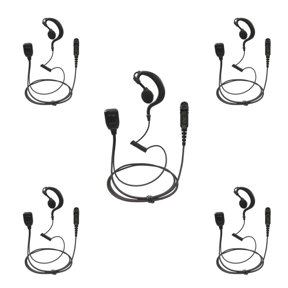[5-Pack] ProMaxPower 1.5-Wire G-Shape Swivel Earpiece with PTT Mic Compatible with Motorola Two-Way Radios XPR3000, XPR3300e, XPR3500e, DP2600, DEP550, MTP3550, XiR-E8600, XiR-P6628