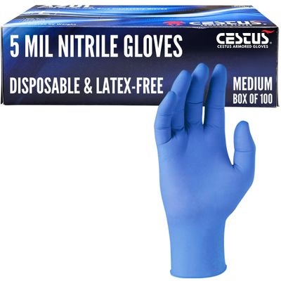 Cestus Azul, 5 Mil Nitrile Gloves, Disposable Gloves, Latex-Free, Powder-Free, Non-Sterile, Air-Tested, Textured (Box of 100, Medium)