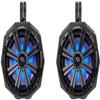 SSV Works Pair Kicker 45KM84L 8" 600 Watt Marine Boat Waterproof Speakers w/LED's KM8 Bundle with (2) 8" Speaker Swivel Cage Pods w/ 1.5" Clamps Compatible with Polaris RZR/ATV/UTV view 1