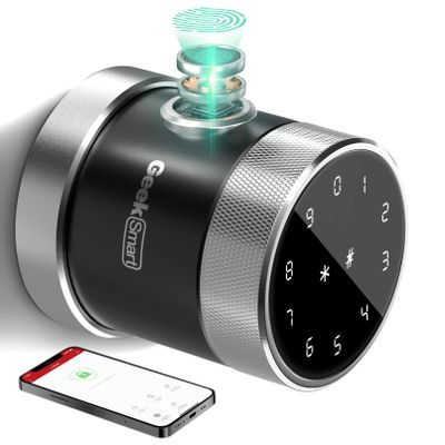 Geek Smart Door Lock - Keyless Fingerprint and Touchscreen Digital Door Lock, Secure Bluetooth, Easy Install, Great for Airbnb, Hotels and Offices, Homes, Apartments- Silver