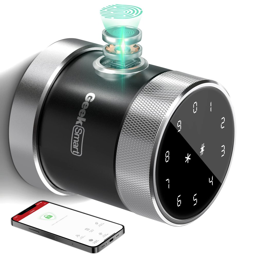 Geek Smart Door Lock - Keyless Fingerprint and Touchscreen Digital Door Lock, Secure Bluetooth, Easy Install, Great for Airbnb, Hotels and Offices, Homes, Apartments- Silver
