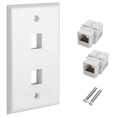 CAT.6 RJ45 Ethernet Wall Plate, OZXNO 1-Pack Cat6 Network Keystone Jack Inline Coupler Faceplate with RJ45 Module Connector Compatible with Cat7/6/6e/5/5e Devices (2 Port)