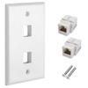 CAT.6 RJ45 Ethernet Wall Plate, OZXNO 1-Pack Cat6 Network Keystone Jack Inline Coupler Faceplate with RJ45 Module Connector Compatible with Cat7/6/6e/5/5e Devices (2 Port) view 1