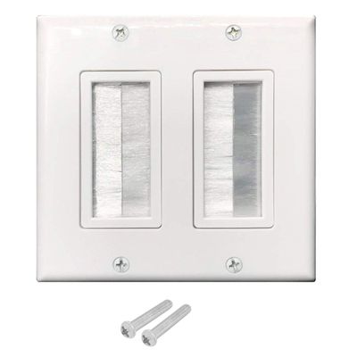2-Gang Brush Wall Plate, OZXNO 1-Pack Low Voltage Cable Passthrough Wall Plate Brush Type Cable Access Strap Single Port Outlet Cover Panel in-Wall Installation for HDMI/HDTV/Coaxial/Home Theater