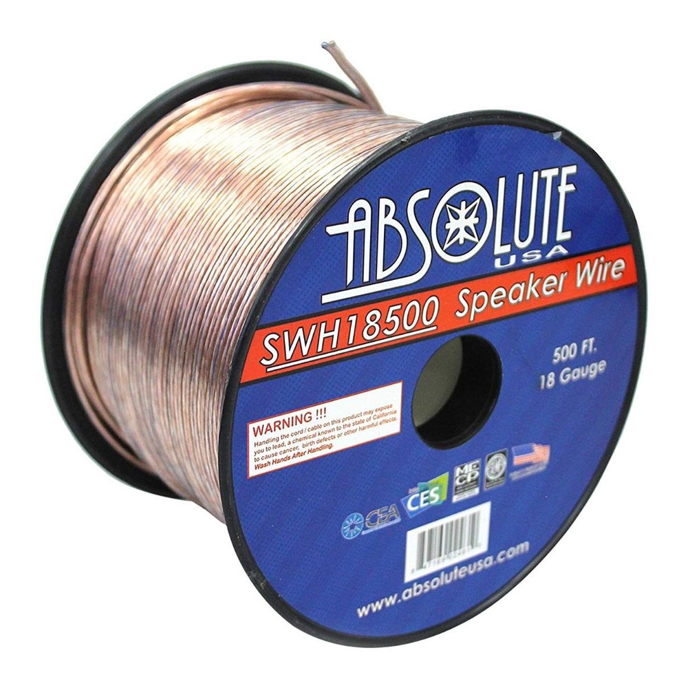 Absolute USA SWH18500 18 Gauge Car Home Audio Speaker Wire Cable Spool 500'