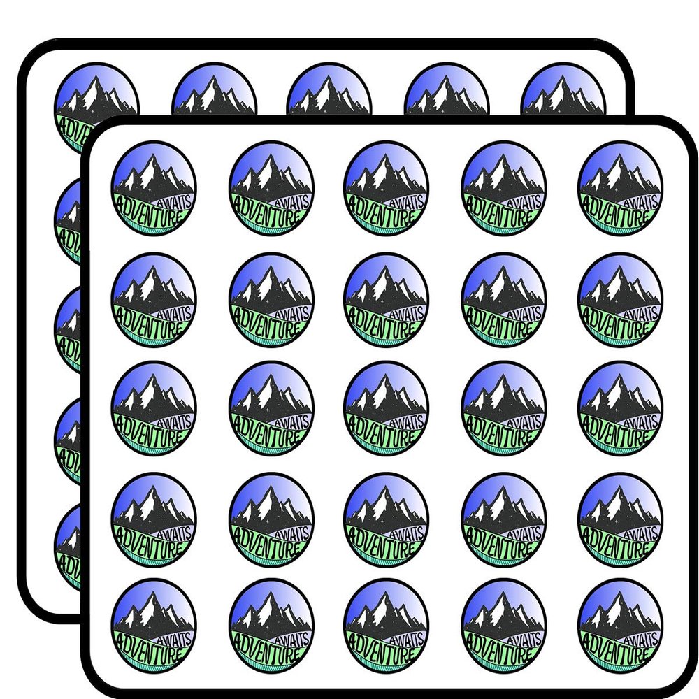 Adventure Awaits Vinyl Stickers 1" Each 50 Pack Stickers Durable and Waterproof for Laptops, Cars, Phones