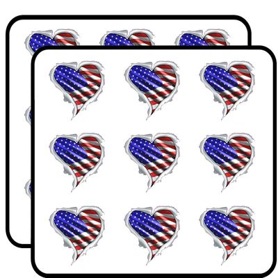 American Flag Heart Vinyl Stickers 2" Each 18 Pack Stickers Durable and Waterproof for Laptops, Cars, Phones