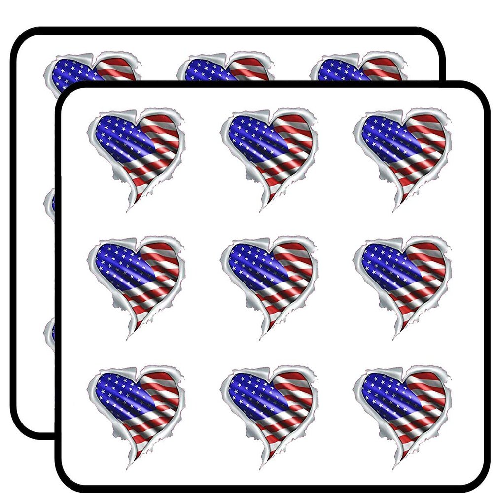 American Flag Heart Vinyl Stickers 2" Each 18 Pack Stickers Durable and Waterproof for Laptops, Cars, Phones