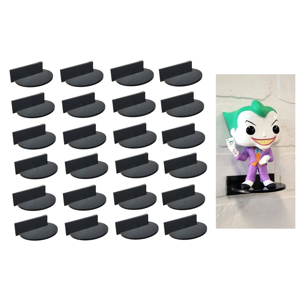 Black Plexiglass Wall Stand, Stick On, Single Shelf No Nails or Screws, 24 Pack