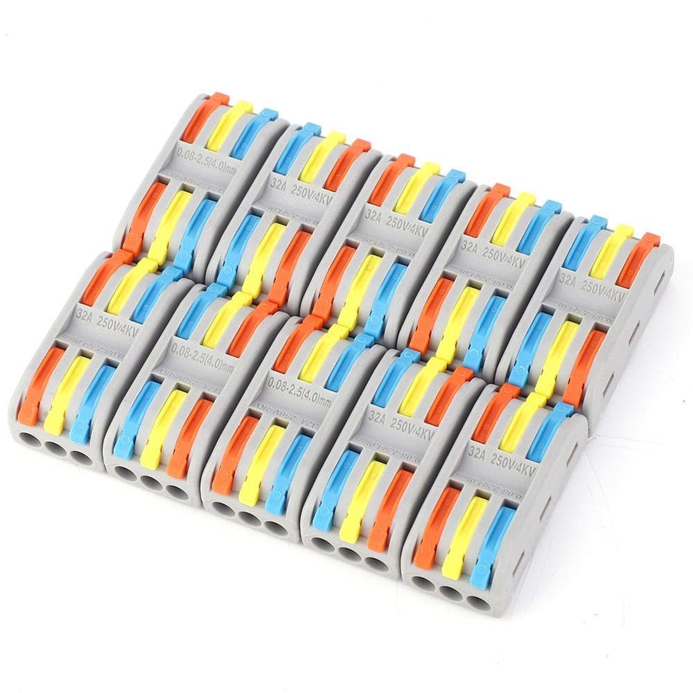 10pcs PCT3-3 Fast Wiring Connector 3-in 3-out Color Button Electrical Cable Docking Terminal 250V 4KV 32A (Colorful), Terminals