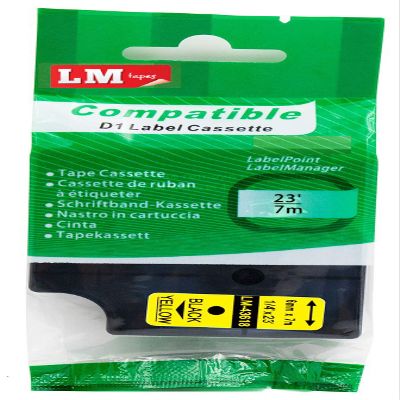 LM Tapes - Premium LM43618 1/4" Black on Yellow Label Maker Tape, Compatible with Dymo 43618 D1 Label Tape 6mm