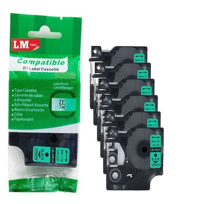 6/Pack LM Tapes - Premium LM43619 1/4" Black on Green Label Maker Tape, Compatible with Dymo 43619 D1 Label Tape 6mm