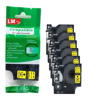 6/Pack LM Tapes - Premium LM43618 1/4" Black on Yellow Label Maker Tape, Compatible with Dymo 43618 D1 Label Tape 6mm