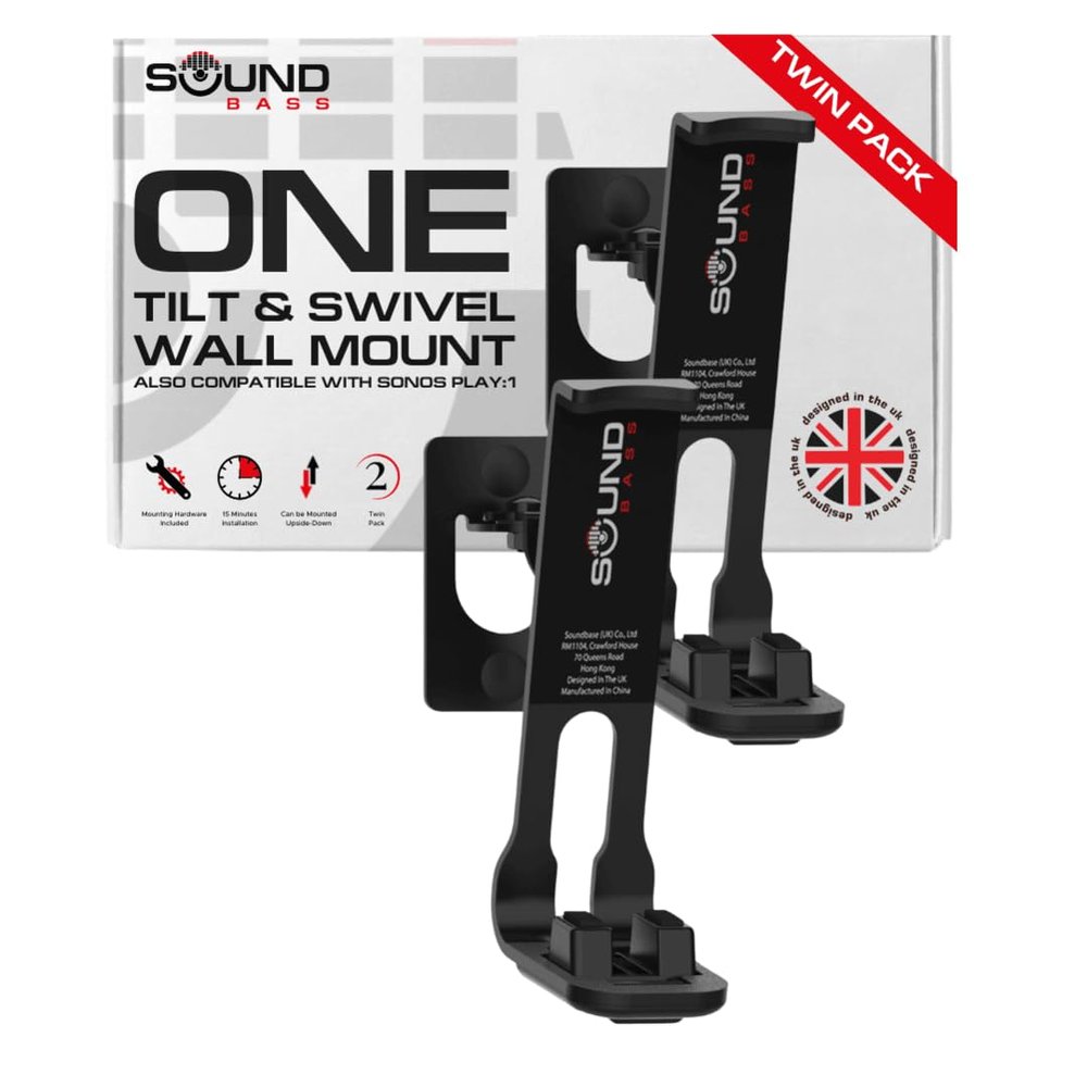 Sound Bass 2 x ONE, ONE Gen 2, ONE SL, Play:1 Wall Mount Bracket, Twin Pack, Black, Compatible with Sonos ONE, ONE Gen 2, ONE SL & Play 1