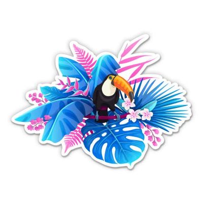 Tropical Toucan Leaves Palm - 3" Vinyl Sticker - for Car Laptop I-Pad Phone Helmet Hard Hat - Waterproof Decal