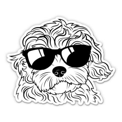 Cute Dog Sunglasses Maltese - 3" Vinyl Sticker - for Car Laptop I-Pad Phone Helmet Hard Hat - Waterproof Decal