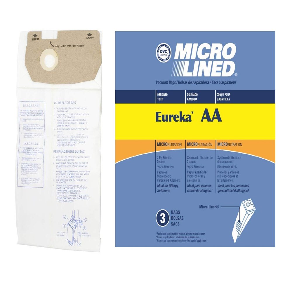 DVC Micro-Lined Paper Replacement Bags For Eureka Style AA Fits Victory, True, Whirlwind Models 4100, S4170, 4300, 4386AT, 4400, 4478AT, 4600, 5180 and For Sanitaire S4170AT, SC4570, SC4580-3 Bags
