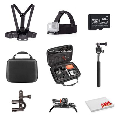 Basic Action Camera Accessory Kit Bundle with - 64GB Micro SD Card + Microfiber Cleaning Cloth - Compatible with GoPro Hero 8, 7, 6, Max, Session, Insta360, DJI Action, AKASO Apeman, and More