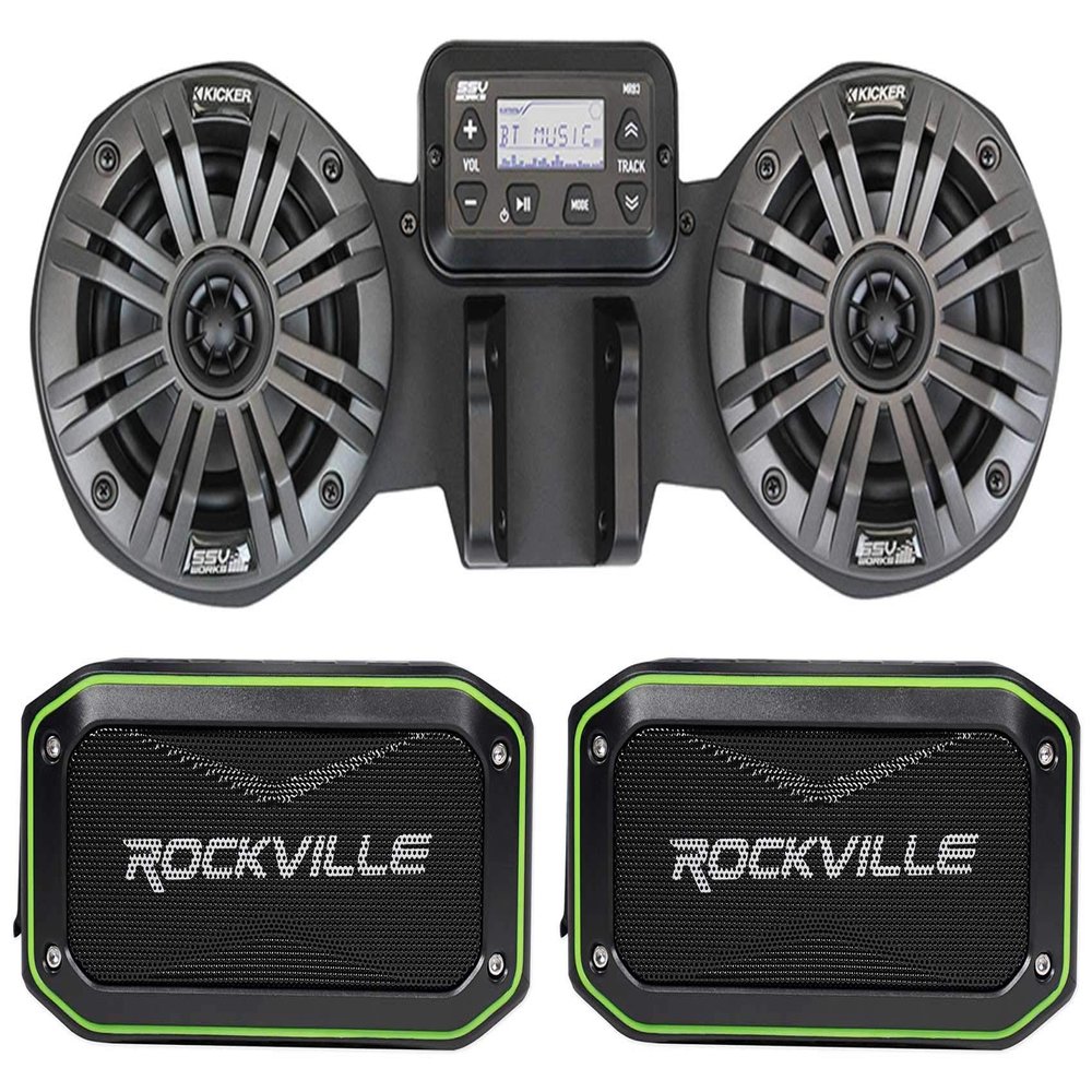Front Fairing 4" Speakers+Receiver for CAN-AM Ryker+(2) TWS Rockville Speakers