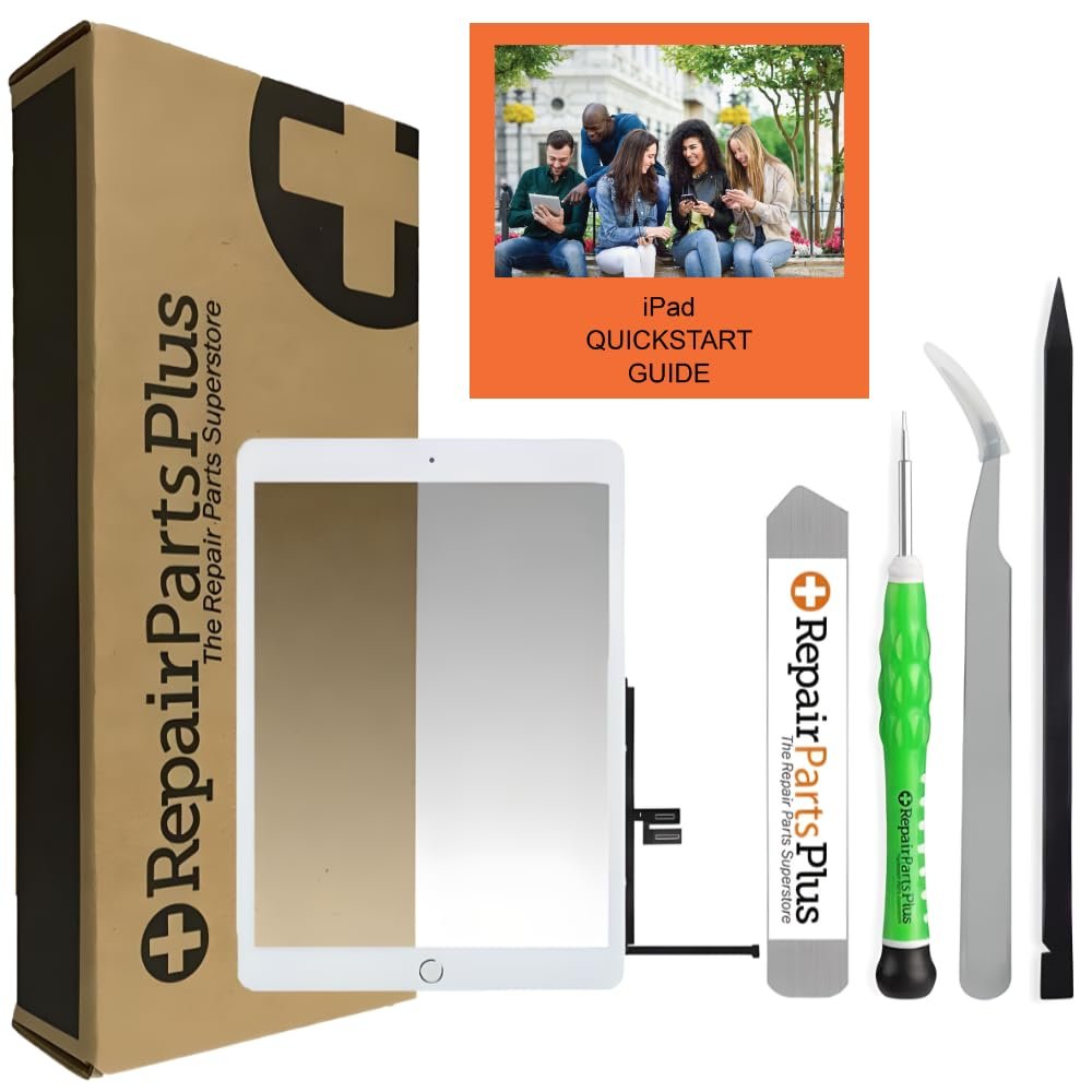 RepairPartsPlus Premium DIY Kit for iPad 7th | 8th Generation Screen Replacement (10.2" 7|8 A2197 A2198 A2200 A2270 A2428 A2429 A2430) Glass Touch Digitizer + Button, Adhesive, Guide/Videos-White