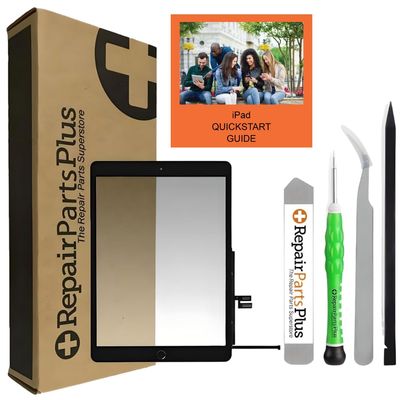 RepairPartsPlus for iPad 7 7th Gen | 8 8th Screen Replacement Glass Touch Digitizer Premium Kit (10.2", A2197 A2198 A2200 A2270 A2428 A2429 A2430) + Home Button, Adhesive, Quickstart Guide - Black